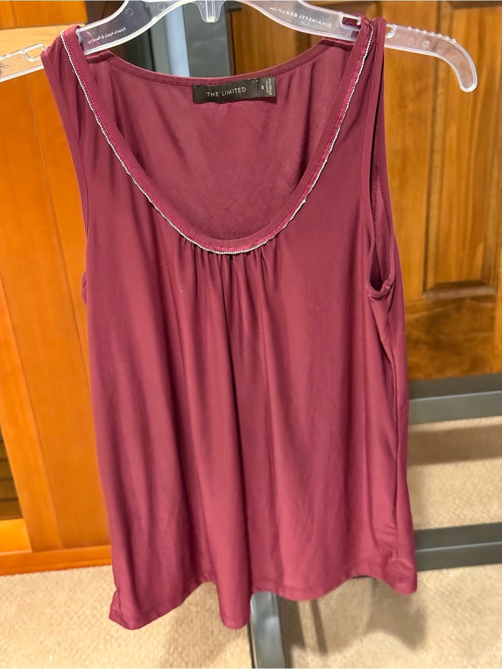 The Limited Burgundy Sleeveless Beaded Trim Tank with Matching Cardigan